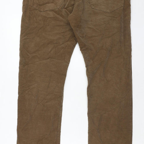 Marks and Spencer Mens Brown Cotton Trousers Size 36 in L31 in Slim Zip