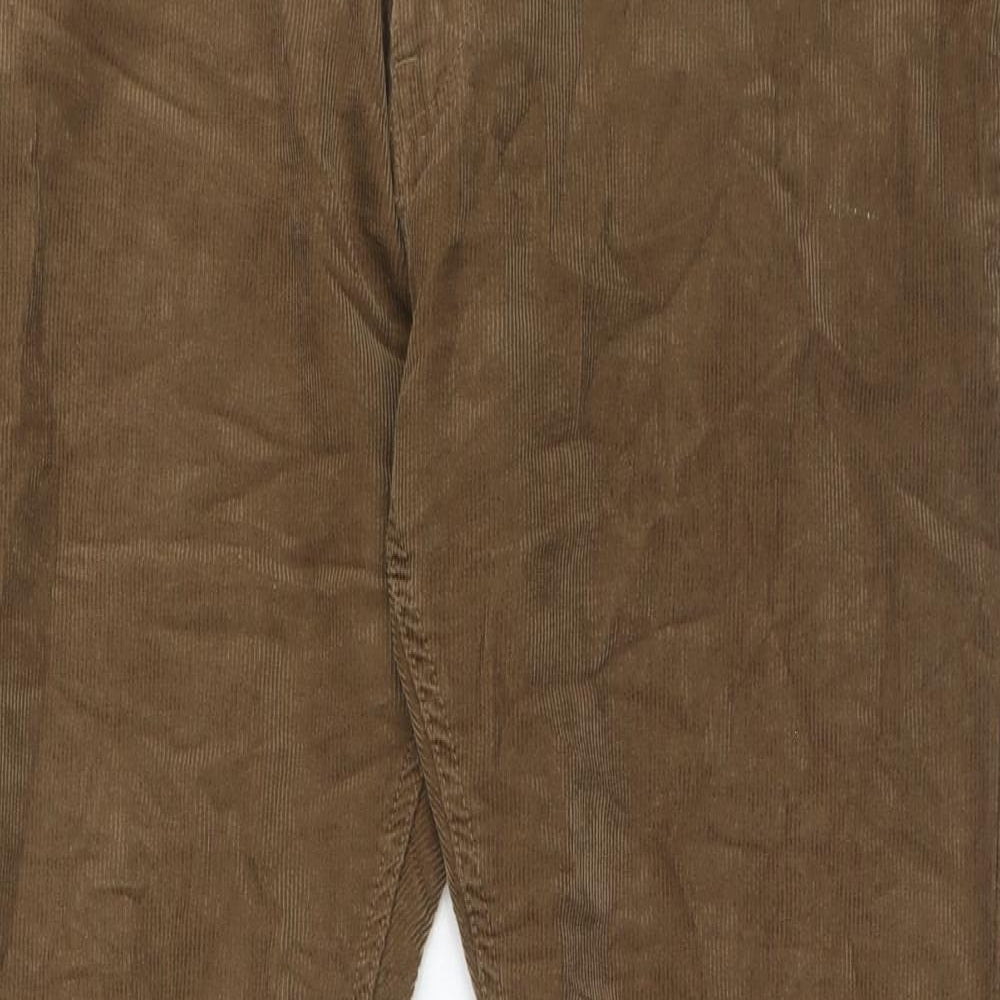 Marks and Spencer Mens Brown Cotton Trousers Size 36 in L31 in Slim Zip