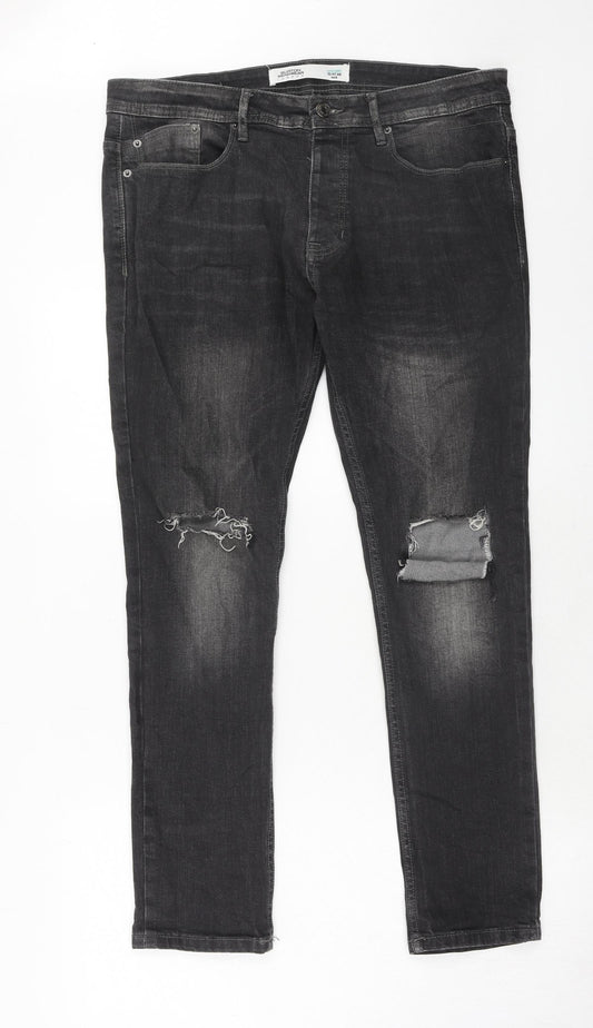 Burton Mens Black Cotton Skinny Jeans Size 34 in Regular Button