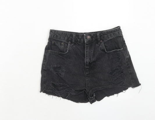 Topshop Womens Black Cotton Cut-Off Shorts Size 8 Regular Zip