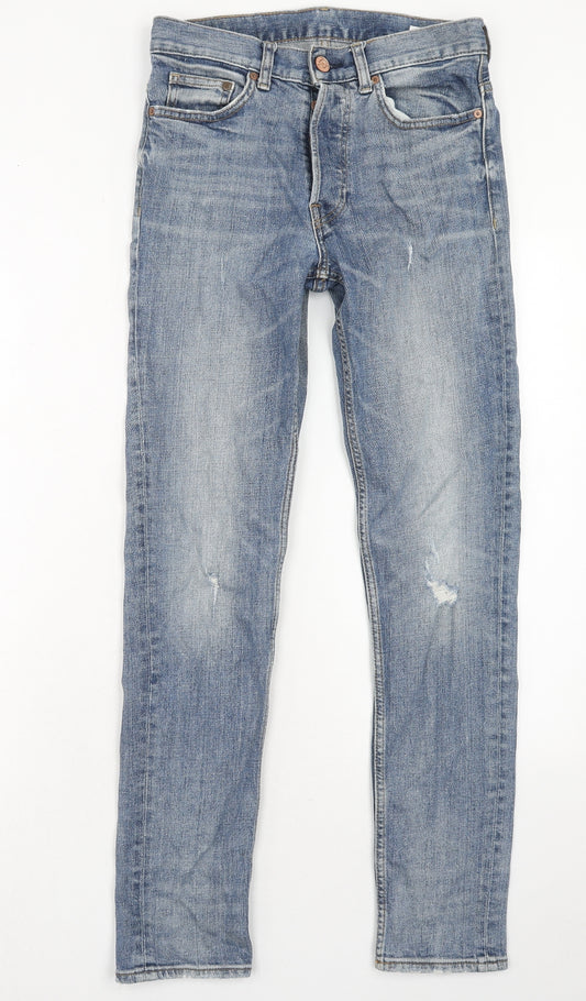 H&M Mens Blue Cotton Skinny Jeans Size 28 in Slim Button