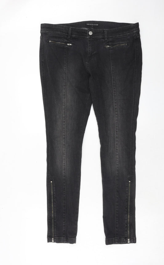 LIMITED COLLECTION Womens Black Cotton Skinny Jeans Size 14 Regular Zip - Ankle Zip
