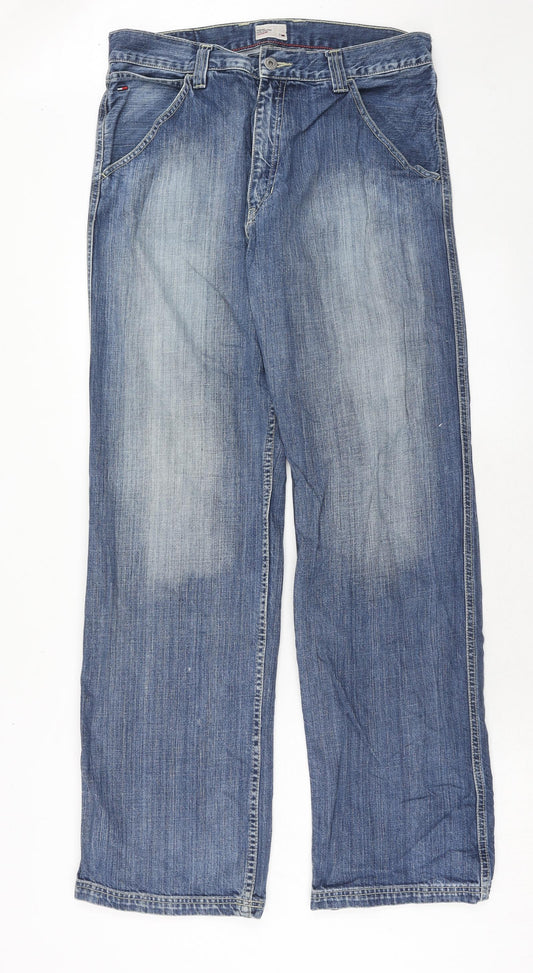 Tommy Hilfiger Mens Blue Cotton Bootcut Jeans Size 34 in Regular Zip