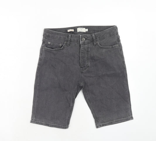 Topman Mens Grey Cotton Chino Shorts Size 28 in Regular Zip