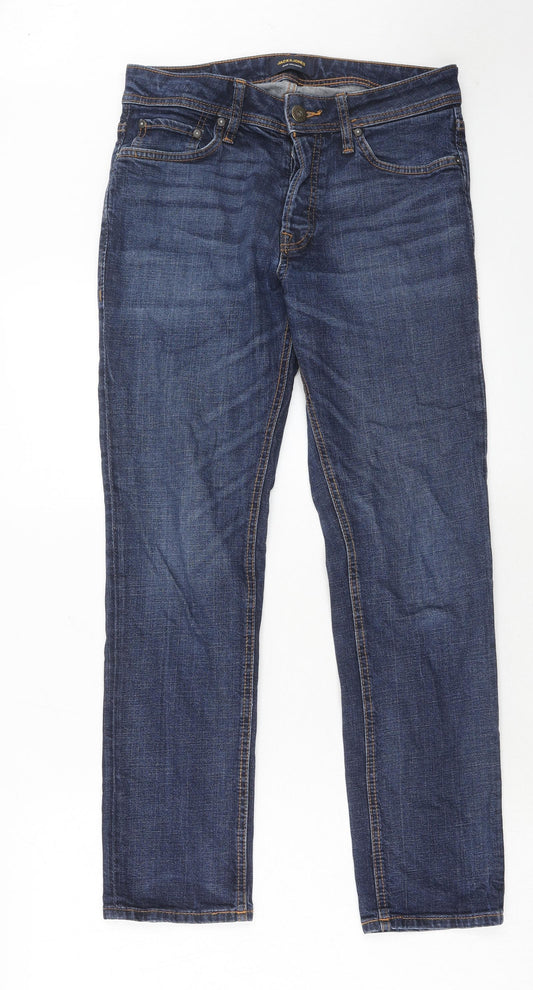 JACK & JONES Mens Blue Cotton Straight Jeans Size 29 in L30 in Regular Zip
