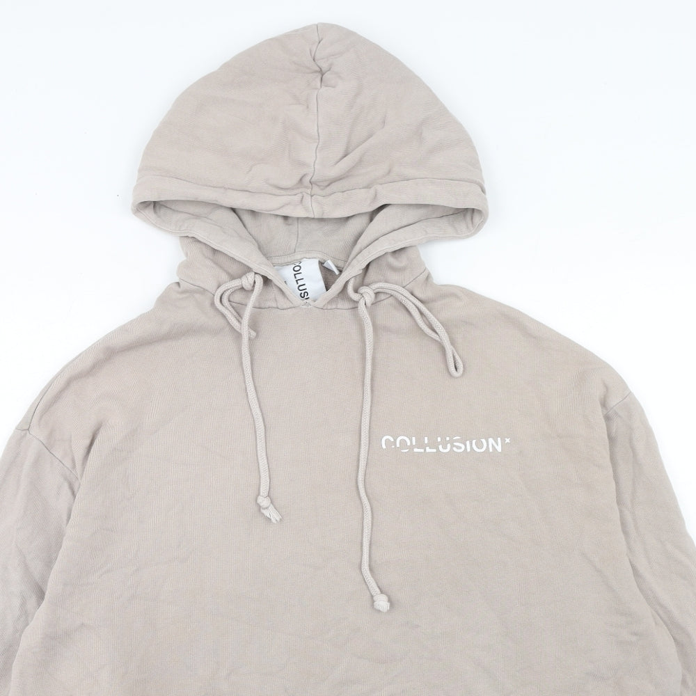 COLLUSION Mens Beige Cotton Pullover Hoodie Size XS