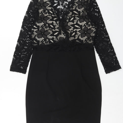 PARISIAN SIGNATURE Womens Black Polyester Pencil Dress Size 12 V-Neck Zip - Crocheted Lace Top