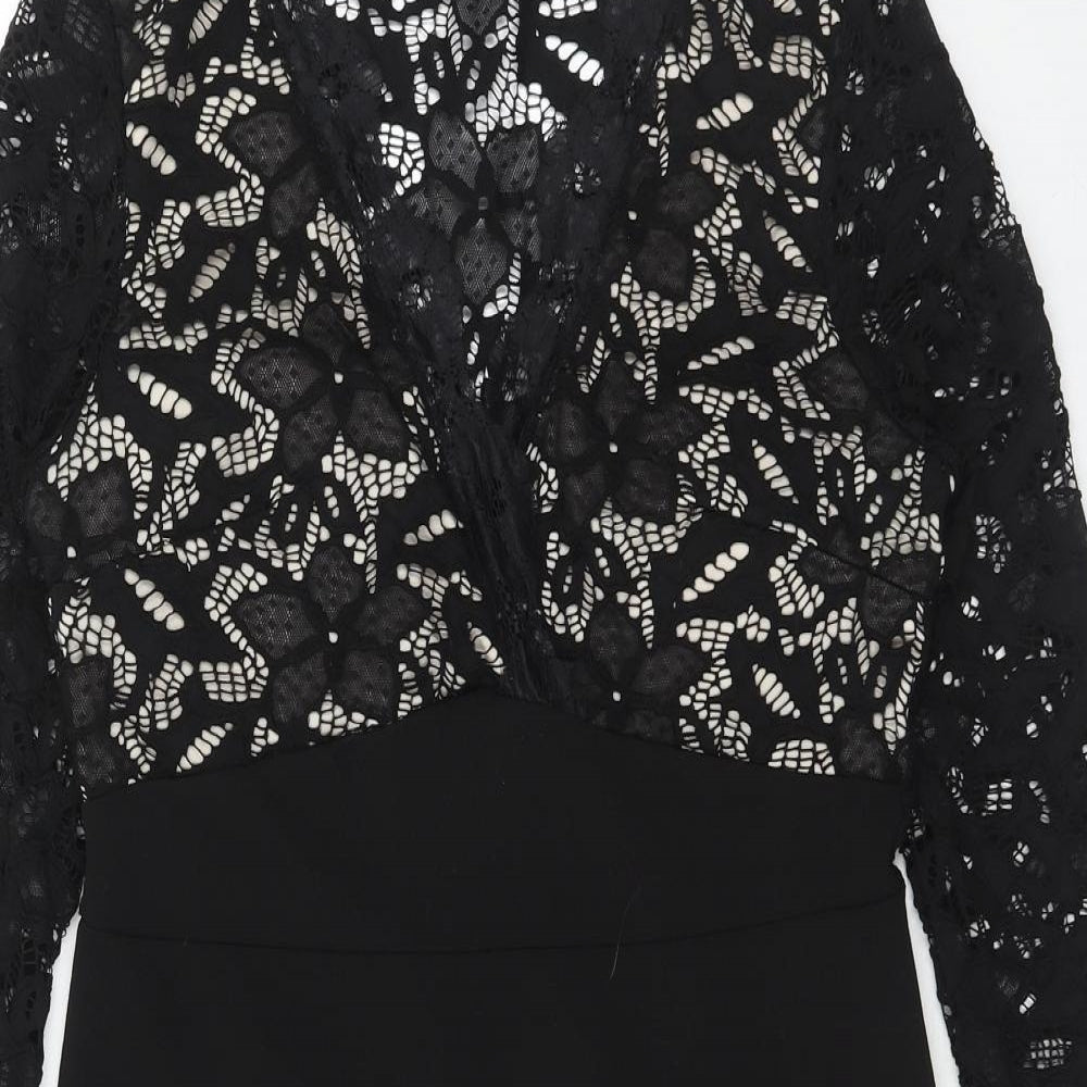 PARISIAN SIGNATURE Womens Black Polyester Pencil Dress Size 12 V-Neck Zip - Crocheted Lace Top