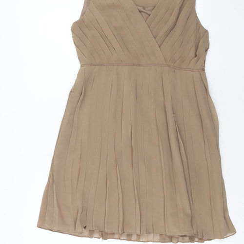 Zara Womens Brown Polyester A-Line Size M V-Neck Zip