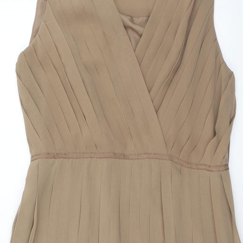Zara Womens Brown Polyester A-Line Size M V-Neck Zip