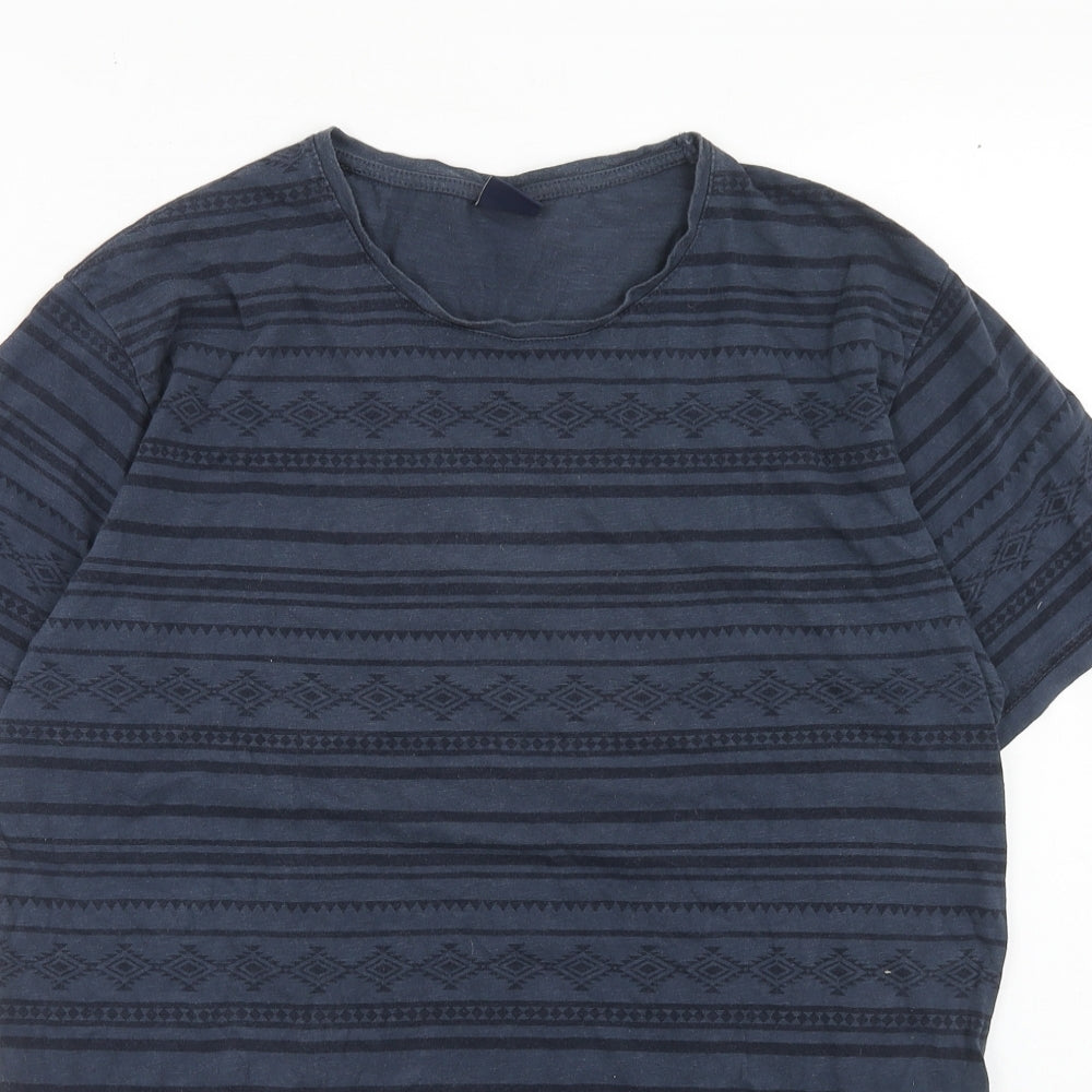 Springfield Mens Blue Geometric Polyester T-Shirt Size M Round Neck