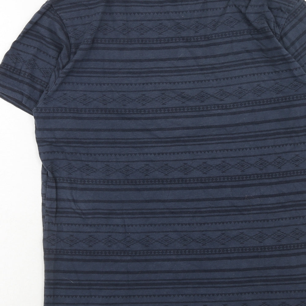 Springfield Mens Blue Geometric Polyester T-Shirt Size M Round Neck