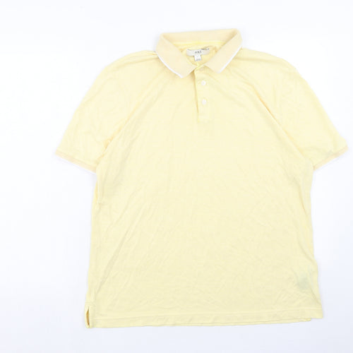 Marks and Spencer Mens Yellow Cotton Polo Size L Collared Button