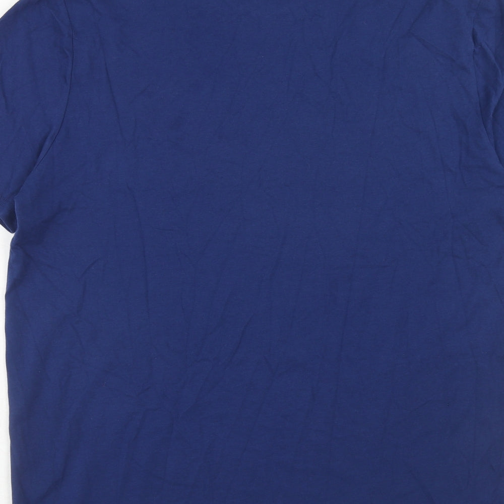 Marks and Spencer Mens Blue Cotton T-Shirt Size L Round Neck - Father Christmas Ho Ho Ho