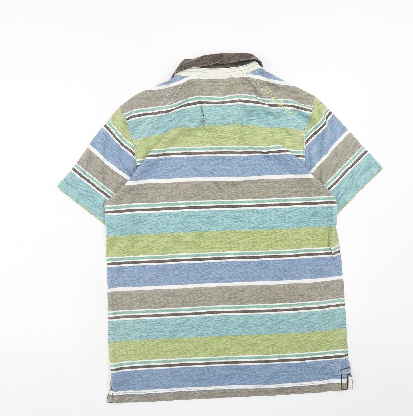 MANTARAY PRODUCTS Mens Multicoloured Striped Cotton Polo Size M Collared Button