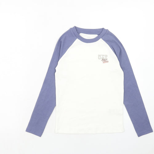 Marks and Spencer Girls White Cotton Basic T-Shirt Size 9-10 Years Round Neck Pullover - NYC USA