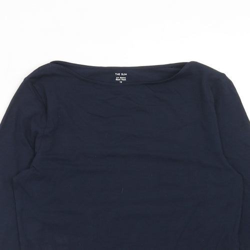 Marks and Spencer Womens Blue Cotton Basic T-Shirt Size 10 Boat Neck