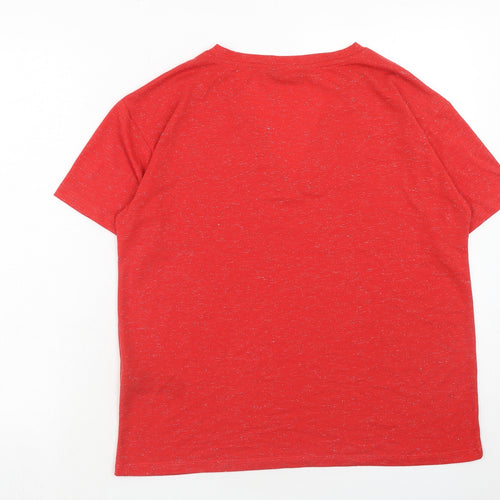 Marks and Spencer Womens Red Polyester Basic T-Shirt Size 12 V-Neck