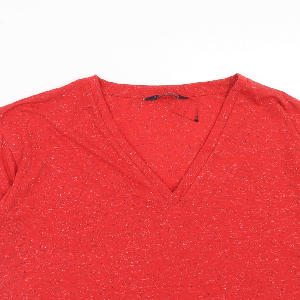 Marks and Spencer Womens Red Polyester Basic T-Shirt Size 12 V-Neck