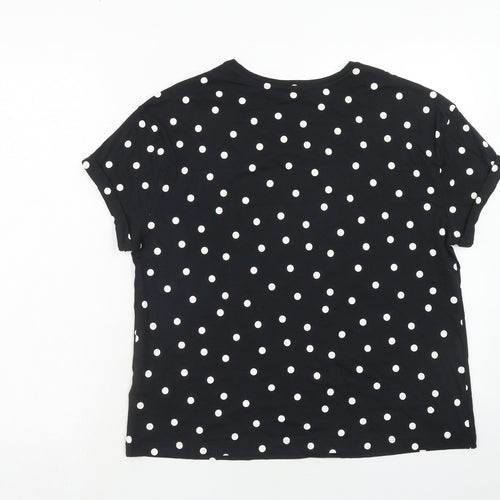 Marks and Spencer Womens Black Polka Dot Cotton Basic T-Shirt Size M Round Neck
