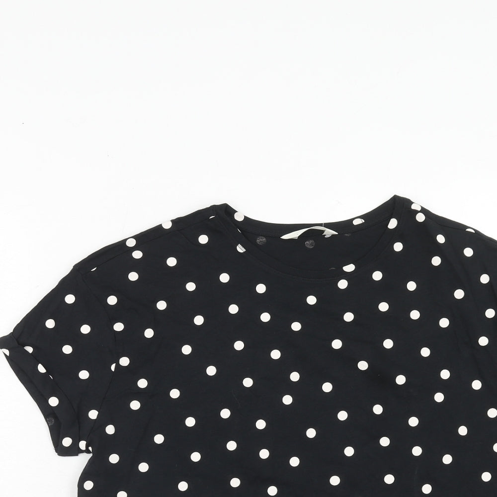 Marks and Spencer Womens Black Polka Dot Cotton Basic T-Shirt Size M Round Neck