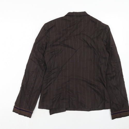 Mango Womens Brown Pinstripe Viscose Jacket Blazer Size 12