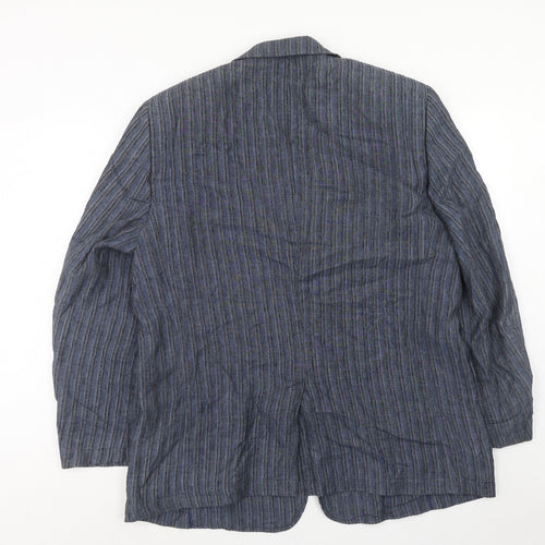 Brook Taverner Mens Blue Striped Linen Jacket Blazer Size 46 Regular