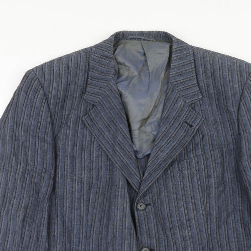 Brook Taverner Mens Blue Striped Linen Jacket Blazer Size 46 Regular