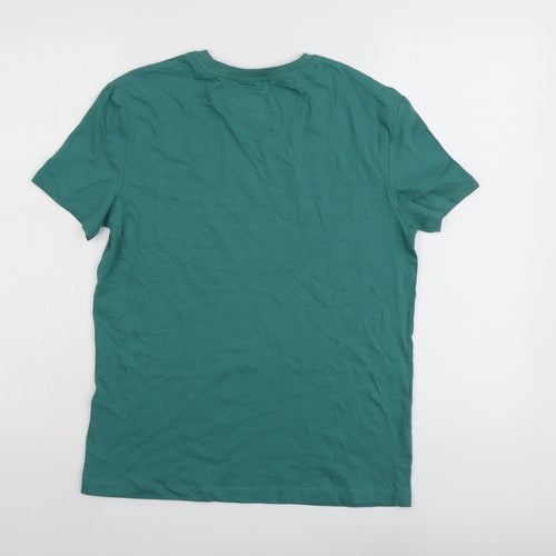 Marks and Spencer Boys Green Cotton Basic T-Shirt Size 12-13 Years Round Neck Pullover - Today Is A Good Day