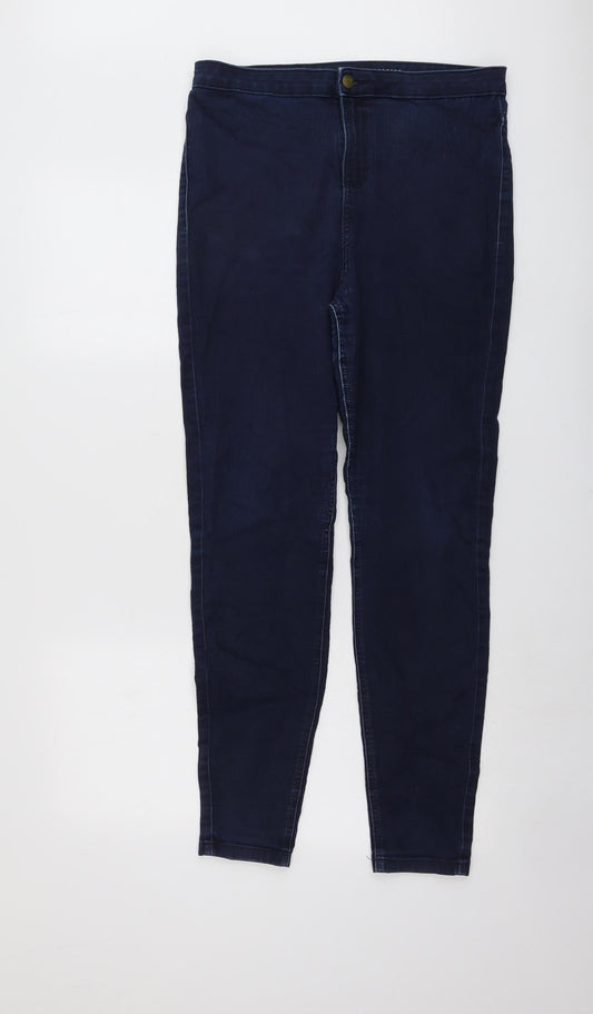 Marks and Spencer Womens Blue Cotton Skinny Jeans Size 14 L29 in Regular Button