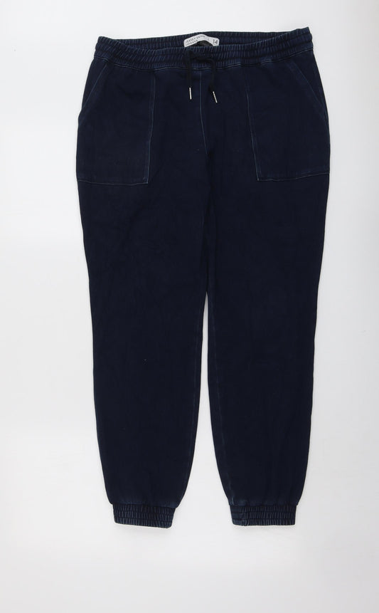 NEXT Womens Blue Cotton Jogger Trousers Size 14 L27 in Regular Drawstring