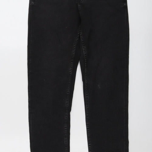 Marks and Spencer Womens Black Cotton Straight Jeans Size 10 L27 in Slim Button