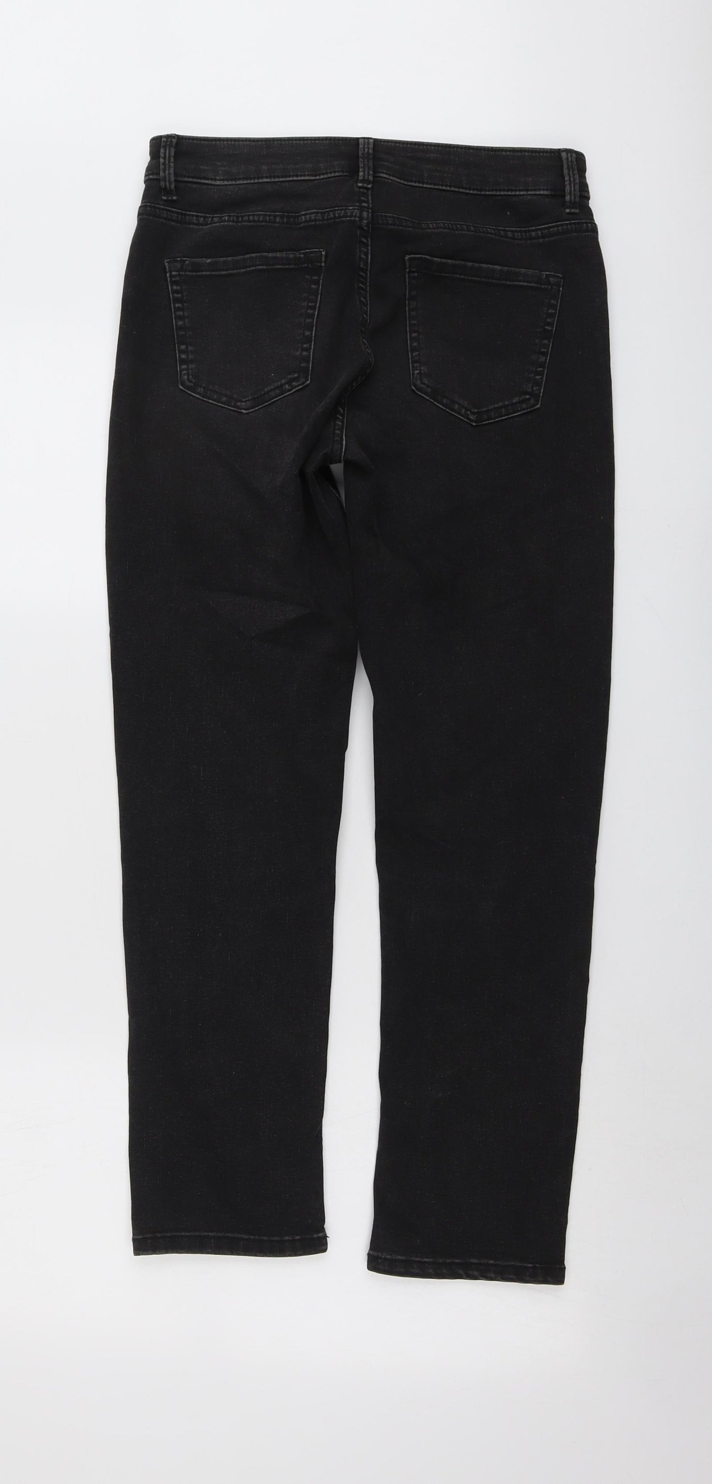 Marks and Spencer Womens Black Cotton Straight Jeans Size 10 L27 in Slim Button