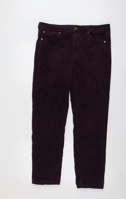 Marks and Spencer Womens Purple Cotton Trousers Size 16 L27 in Regular Button