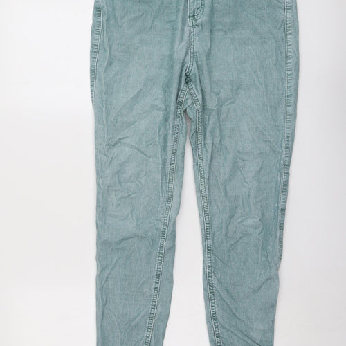 Marks and Spencer Womens Green Cotton Trousers Size 14 L28 in Regular Button