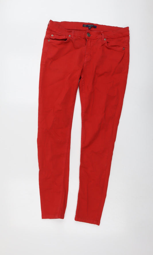 Oasis Womens Red Cotton Skinny Jeans Size 14 L28 in Regular Button