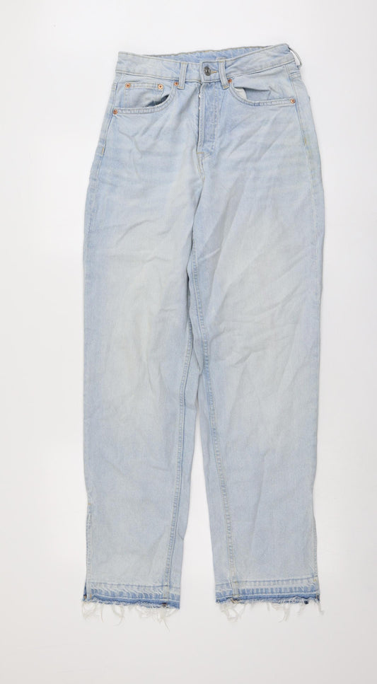H&M Womens Blue Cotton Mom Jeans Size 8 L31 in Regular Button - Frayed Hem