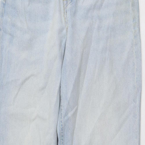 H&M Womens Blue Cotton Mom Jeans Size 8 L31 in Regular Button - Frayed Hem