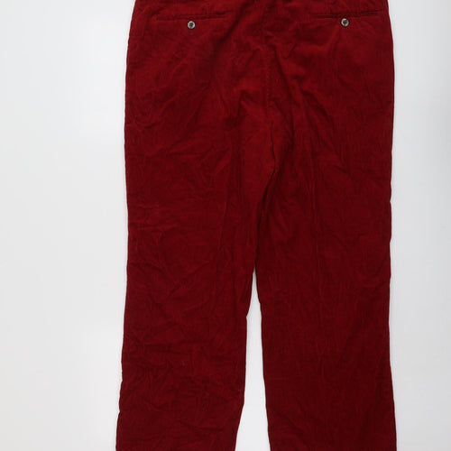 Savile Row Mens Red Cotton Trousers Size 38 in L32 in Regular Button