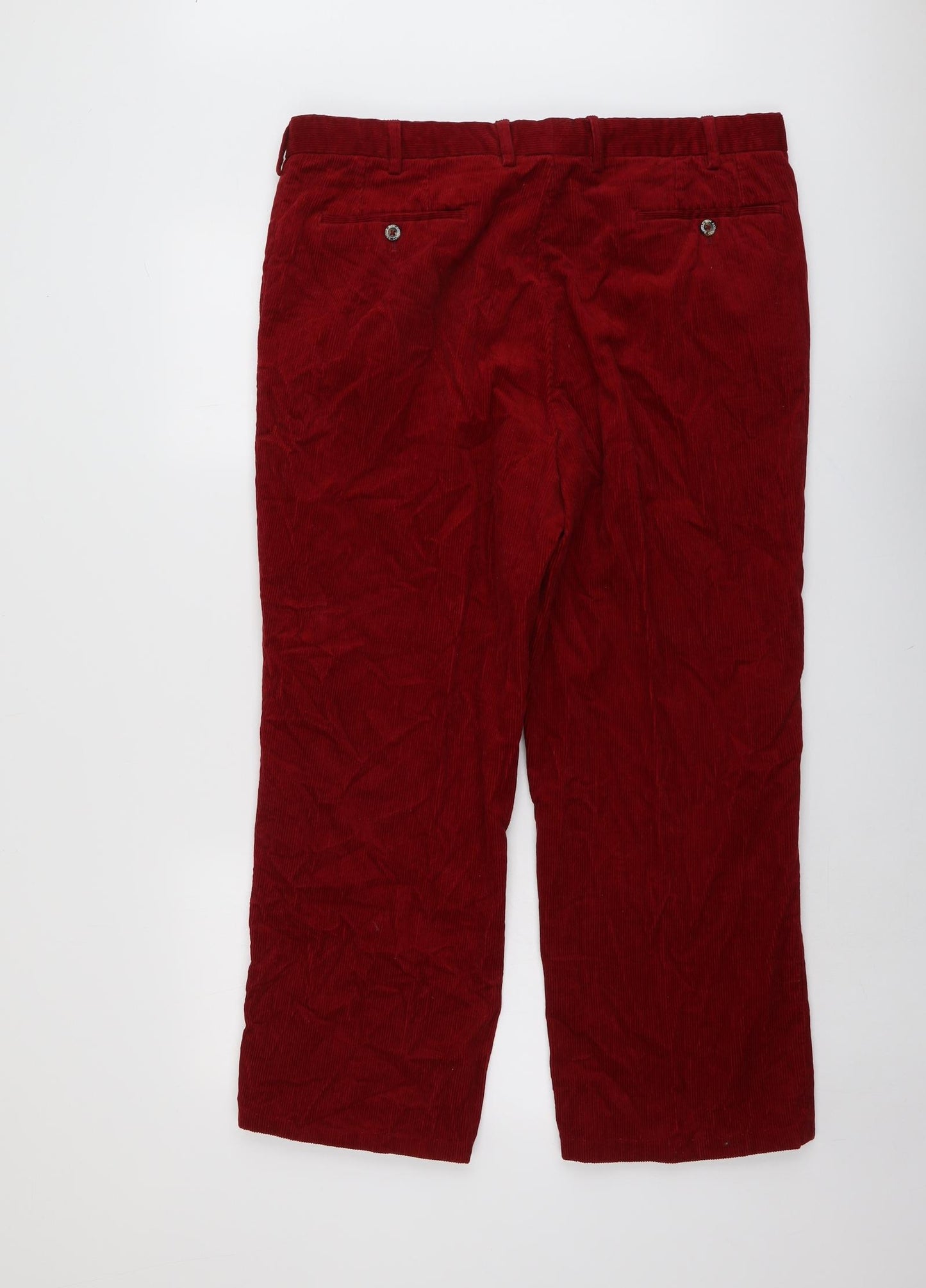 Savile Row Mens Red Cotton Trousers Size 38 in L32 in Regular Button