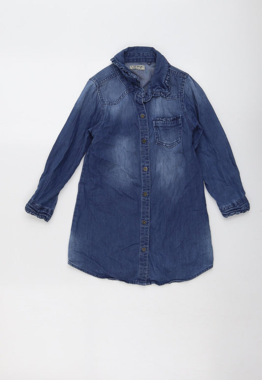 NEXT Girls Blue Cotton Shirt Dress Size 4-5 Years Collared Button