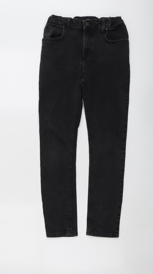 River Island Boys Black Cotton Skinny Jeans Size 11 Years Regular Button
