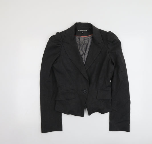 Warehouse Womens Grey Polyester Jacket Blazer Size 12 - Ruched Shoulder Detail