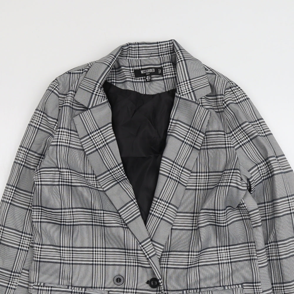 Missguided Womens Grey Geometric Jacket Blazer Size 8 Button