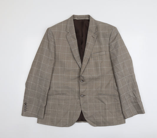 Marks and Spencer Mens Beige Check Wool Jacket Blazer Size 42 Regular