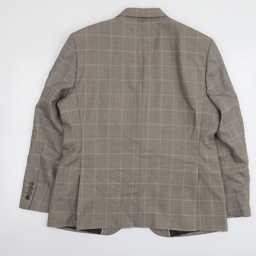 Marks and Spencer Mens Beige Check Wool Jacket Blazer Size 42 Regular