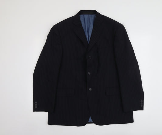 Marks and Spencer Mens Blue Striped Polyester Jacket Suit Jacket Size 42 Regular