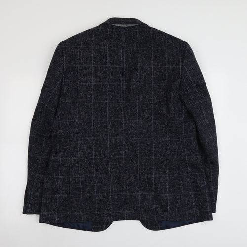 Moss Mens Blue Plaid Polyester Jacket Blazer Size 46 Regular