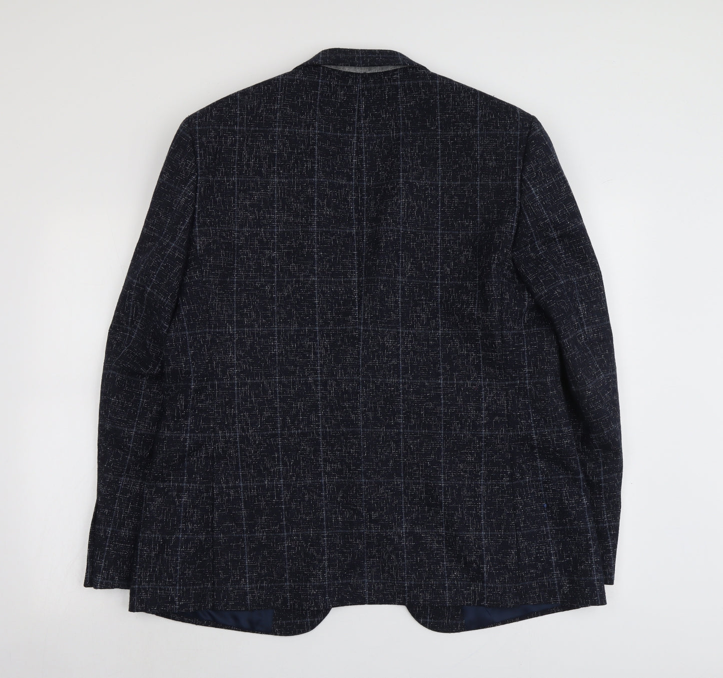 Moss Mens Blue Plaid Polyester Jacket Blazer Size 46 Regular