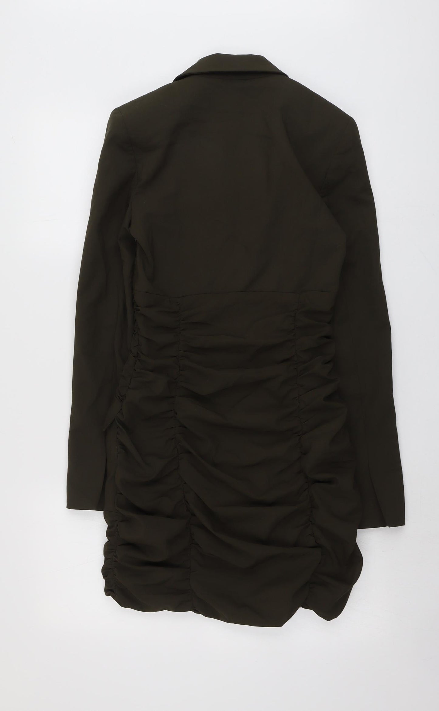 Zara Womens Green Polyester Jacket Dress Size XS Collared Zip